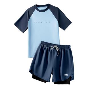 李宁游泳衣男孩青少年初中生考泳裤套装成人温泉大码男款分体泳装