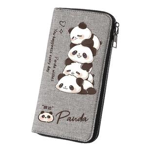 可爱熊猫卡通钱包男孩款个性创意帆布大容量多卡位简约零钱包钱夹