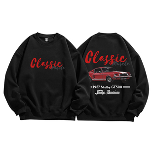 谢尔比GT500复古美式印花重磅纯棉圆领卫衣男装宽松长袖T恤衫潮牌