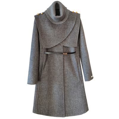 冬季双面呢大衣披肩领毛呢外套女