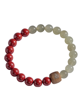 正品朱砂和田玉手串透光本