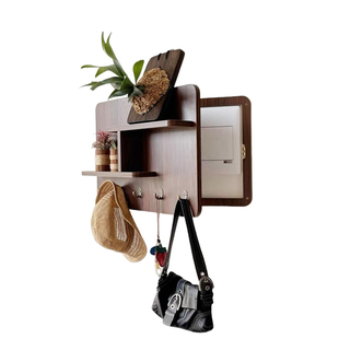 电表箱遮挡置物架胡桃色实木总开关配电闸箱改造装饰画挂画挂衣钩