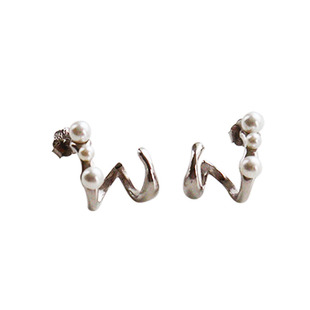 飞鸟屿城/星轨.珍珠独特纯银耳钉女小众设计感个性不规则耳饰925