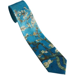 大喜 油画质感【盛开的杏树】蓝绿色印花领带复古文艺个性ins礼物