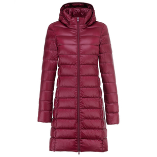 中老年加肥加大码轻薄羽绒服女200斤胖mm中长款超薄款妈妈脱卸帽