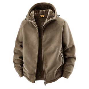2025年秋冬摇粒绒外套男加绒加厚连帽卫衣开衫大码保暖户外抓绒衣