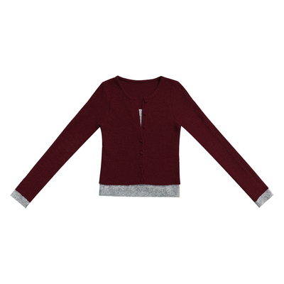 撞色假两件针织衫上衣女