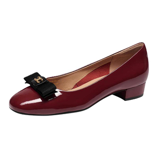 KISS CAT/接吻猫春秋牛漆皮圆头浅口蝴蝶结低跟单鞋女KA54124-10