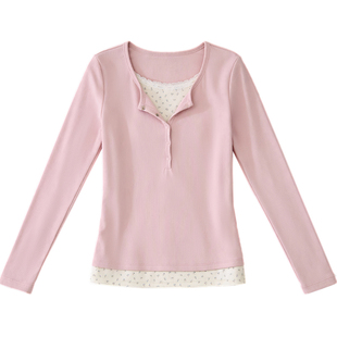 哺乳上衣外出辣妈款孕妇打底衫春夏产后月子服潮妈穿搭喂奶假两件