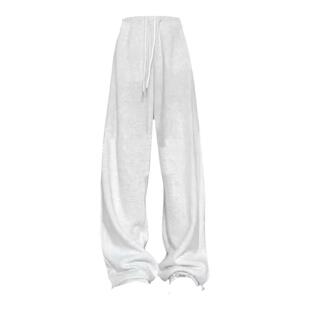 灰白色运动裤女大码梨形身材遮胯显瘦宽松卫裤阔腿直筒休闲裤子秋