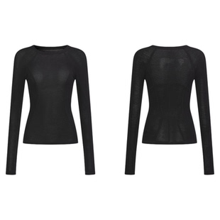 13311原创修身显瘦针织打底衫拼接显瘦黑色天丝上衣女秋冬新品