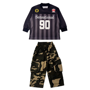 迪克家童装hiphop街舞儿童潮服印花长袖迷彩裤子嘻哈风演出服套装