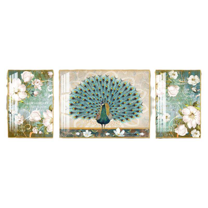 欧式客厅装饰画晶瓷招财孔雀画