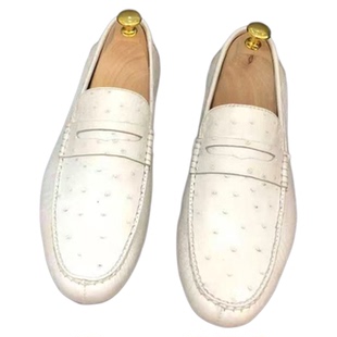 豆豆鞋男款白色鸵鸟皮鞋夏季新品私人定制简约大气手工真皮男鞋子