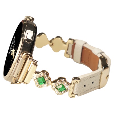 适用华为GT6手表带18mm满钻四叶草真皮腕表带watchgt6pro运动watch5智能GT5金属GT4女生3秋冬2高级