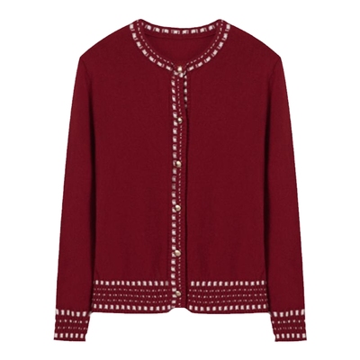 绵羊毛撞色针织衫春季新款