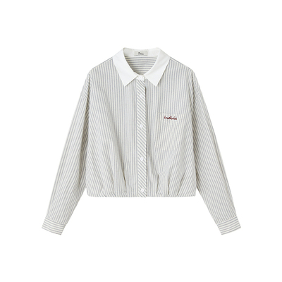 indicia标记2026春新款清新撞色学院感短款宽松条纹衬衫L2A6CS038