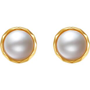 珍珠皇后 白色海水马贝半圆珍珠耳钉耳饰复古款14-15mm