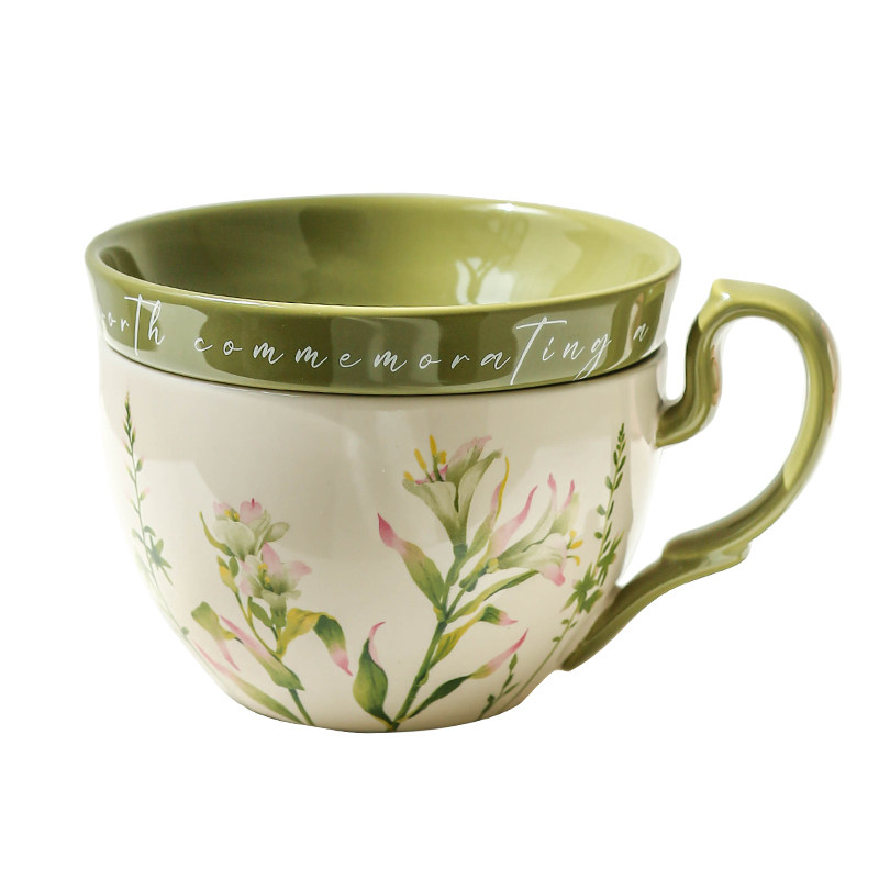 川岛屋大容量咖啡杯女士个人专用马克杯陶瓷带盖燕麦牛奶早餐杯子