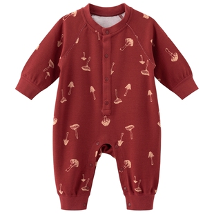 乖奇熊婴幼儿纯棉a类连体衣春秋季红色满月宝宝周岁礼哈衣爬爬服