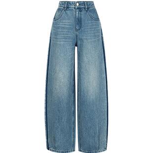 KBNE牛仔裤女装淡蓝色100%棉2026秋季新款设计感小个子长裤直筒裤