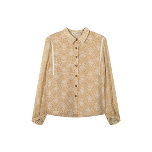 一城画一新款简约通勤时尚花色小翻领短袖设计短款衬衣女