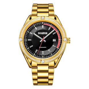 宾爵男士机械手表进口机芯全自动商务款钢带百搭防水夜光指针腕表