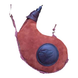 美国代购Suede◇手作复古棕色绒面革皮革编织狼浮雕水袋酒袋皮囊