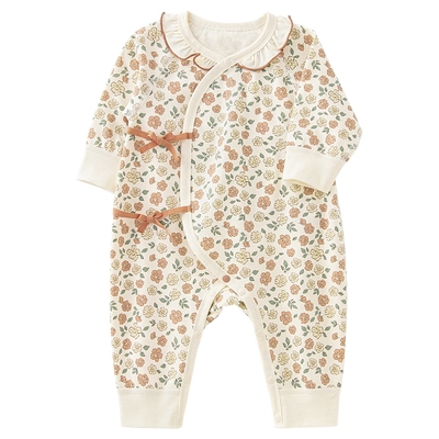 初生女宝宝纯棉绑带连体哈衣春秋