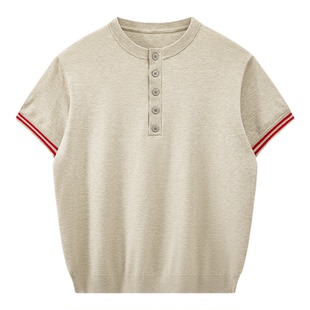 悟空有货夏季复古撞色纽扣针织短袖T恤男潮牌宽松高级感休闲体恤