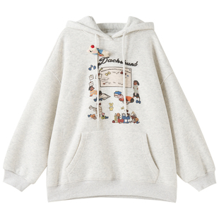 女大童卡通加绒连帽卫衣2025冬季新款初中生韩版休闲可爱保暖帽衫