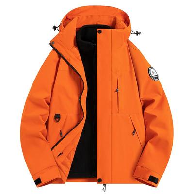稻草人橙色冲锋衣女2025新款春秋冬三合一防风防水登山服外套男士