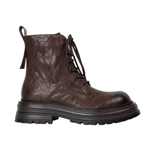 羊皮版~内增高马丁靴女2025秋冬新款爆款复古靴子小个子棕色短靴