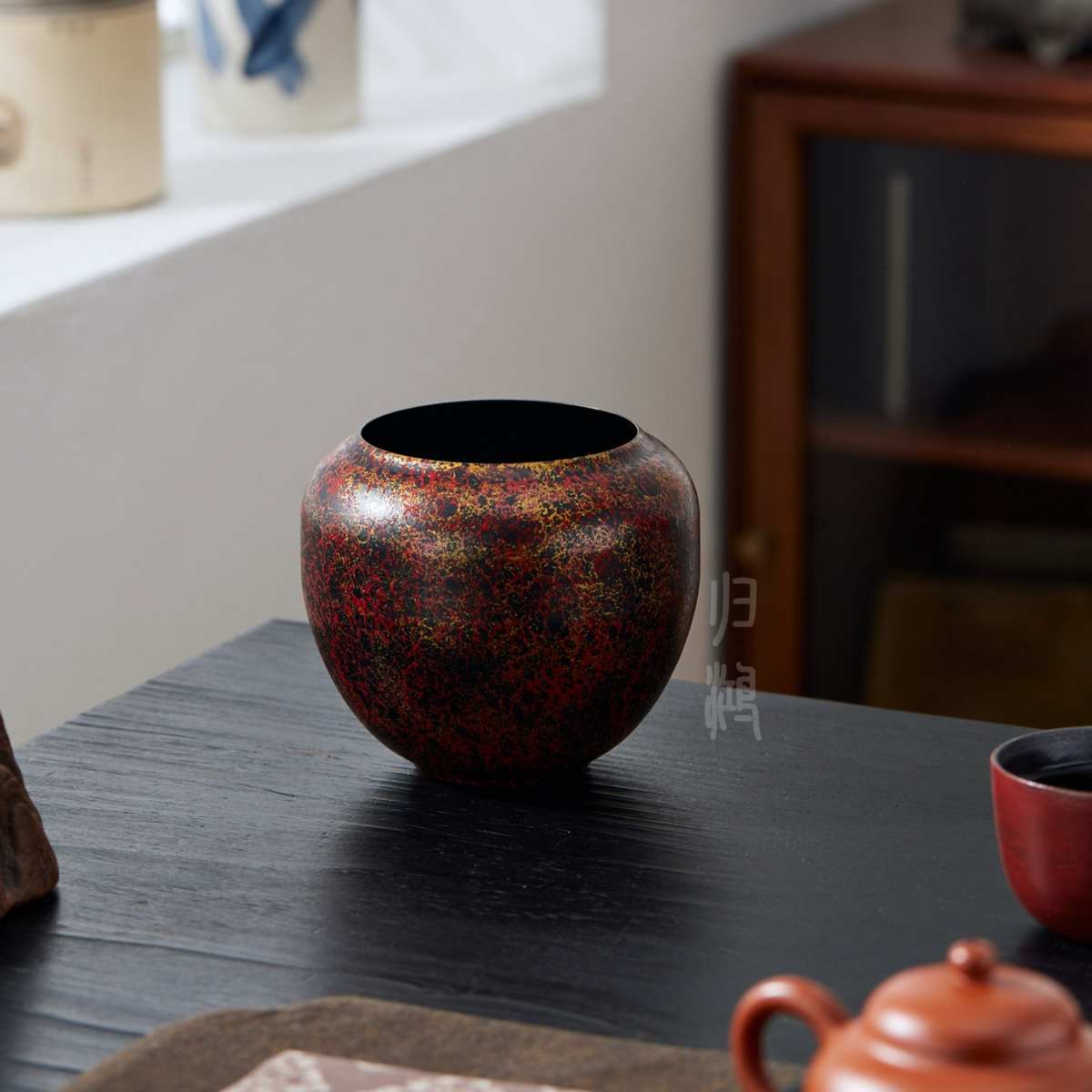 归鸿高档茶洗红金铁锈彩漆建水中式茶渣桶水缸泡茶太配件功夫茶具