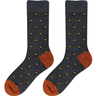 大码圆点咖色棉袜休闲商务皮鞋袜纯棉简约透气中筒袜秋季薄长袜男