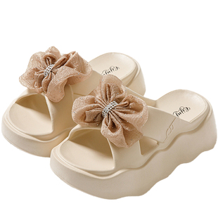 高颜值拖鞋女士夏季厚底女款时尚蝴蝶结凉拖鞋防滑外出穿增高百搭