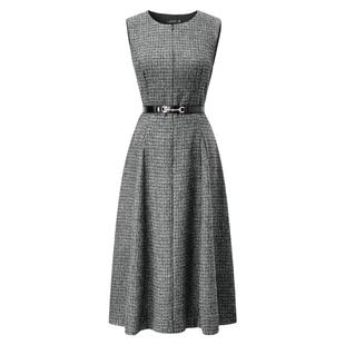 颜域绵羊毛格子连衣裙大码女装2024新款冬季中长款无袖圆领裙子女