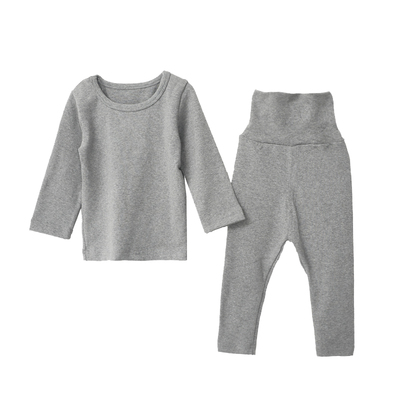 弹力大纯色纯棉春秋护肚套装