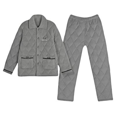 三层加厚珊瑚绒夹棉睡衣男保暖