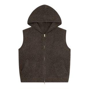 EVC*美式复古25AW树纹提花连帽拉链羊毛混纺针织短宽开衫背心上衣