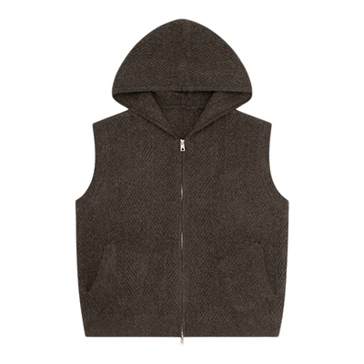 美式复古树纹提花连帽背心