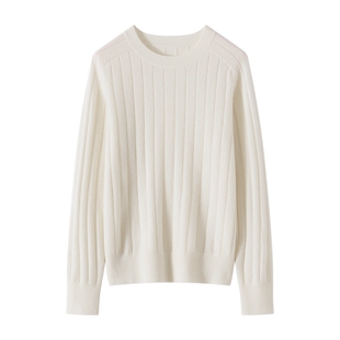 LP同款100%纯山羊绒衫女秋冬新款圆领坑条显瘦毛衣宽松插肩针织衫