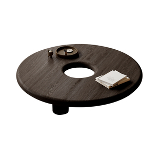 侘寂风实木茶几客厅家用中古风2026新款圆形复古极简茶几设计师款