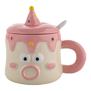 网红稀奇古怪的搞笑沙雕水杯带盖勺女生高颜值陶瓷马克杯生日礼物