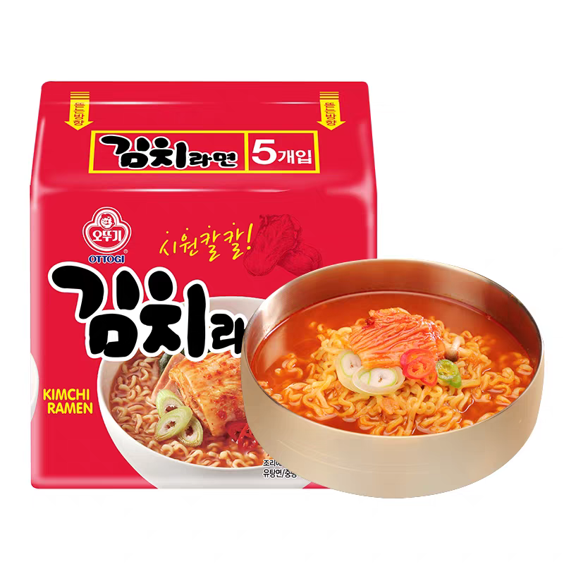 韩国进口不倒翁辣白菜拉面120g*5泡菜味速食泡面奥土基夜宵方便面