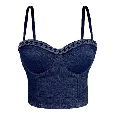 牛仔链条外穿鱼骨胸衣背心抹胸