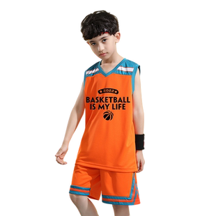 蓝色夏天篮球服青少年球服男生背心大童小学生全套班级运动套装女