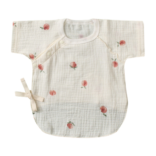 ins纯棉双层纱布上衣宝宝系带薄款打底和尚服开衫新生婴儿半背衣