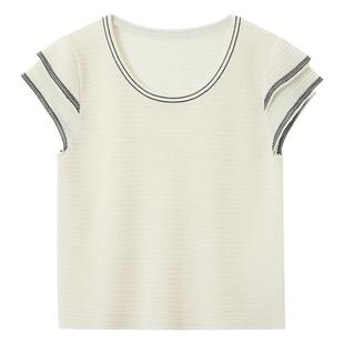 ibudu2025夏季新款撞色针织衫圆领飞飞袖毛衫短款女