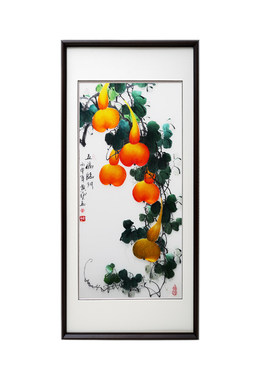 新中式风五福临门苏绣客厅装饰画
